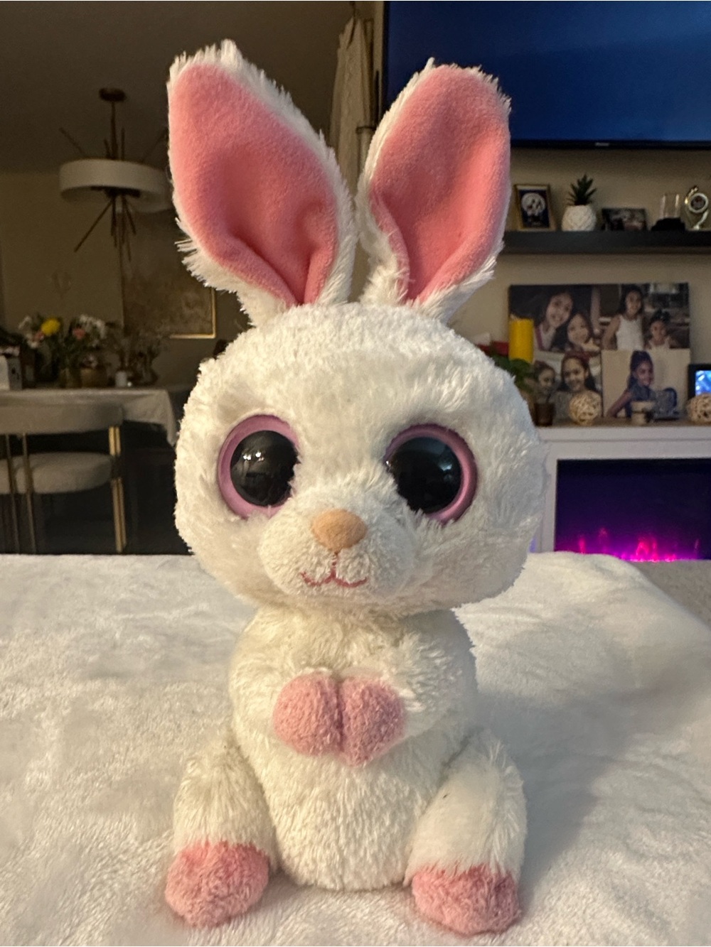 Ty White & Pink Bunny Plush Small Pet Toy